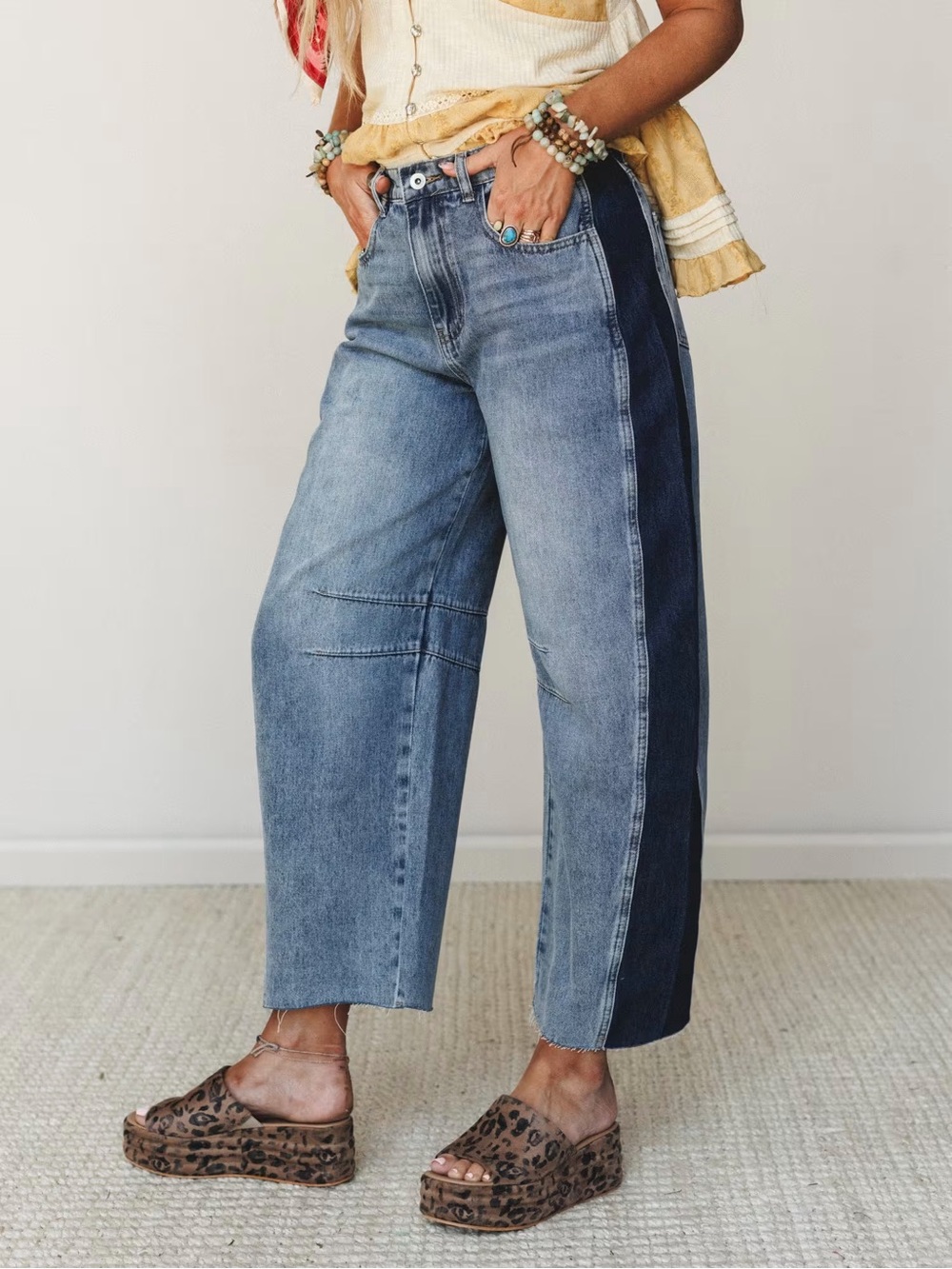 NWT Ellington Color Block Barrel Jeans - Medium
